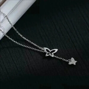 Butterfly Lariat Tassel 925 Silver Necklace NWT